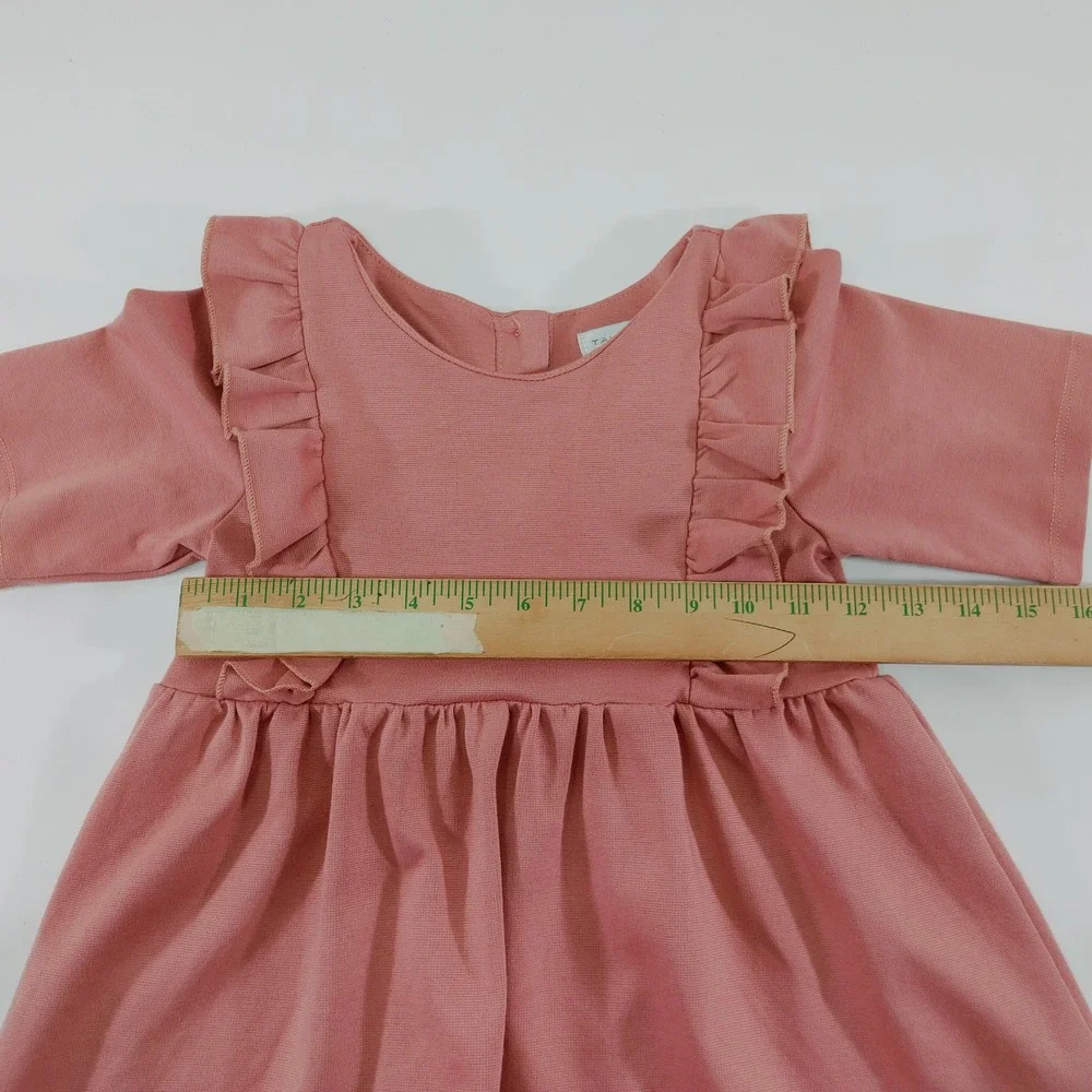 Tahari Girls Dusty Pink Ruffle Fit & Flare Dress Size M 7/8 Short‎ Sleeve NWOT